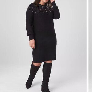 LANE BRYANT Long Sleeve Embellished Crew Neck Sweater Dress sz 18/20
